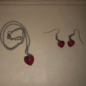 NWOT RED CRYSTAL NECKLACE AND EARRING SET